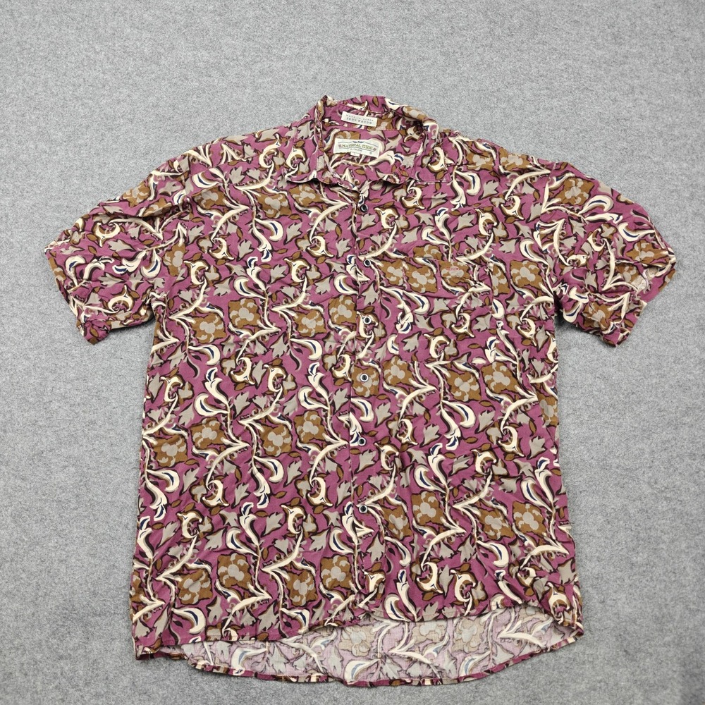 Vintage Natural Issue Shirt Mens Large Pink Floral Rayon Short Sleeve Button Up